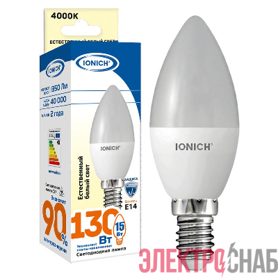 Лампа светодиодная C37 15Вт свеча 4000К E14 230В IONICH 1907