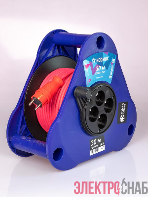 Удлинитель на треугольной катушке 4х30м без заземл. 16А IP44 3.5кВт КГ 2х2.5 УКП КОСМОС YKTKsm30m-4g(2.5)KG