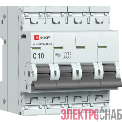 Выключатель автоматический модульный 4п C 10А 6кА ВА 47-63N PROxima EKF M636410C