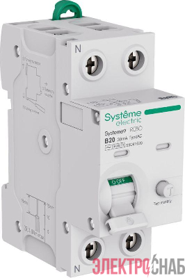 Выключатель автоматический дифференциального тока 2п (1P+N) B 20А 30мА тип AC 6кА Systeme9 230В SE S9D41620