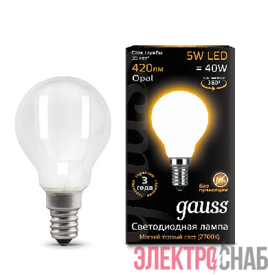 Лампа светодиодная Black Filament Шар E14 5Вт 2700КOPAL Gauss 105201105