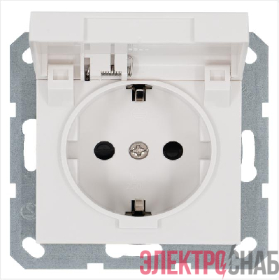 Розетка 1-м Shuko 16А IP20 с заземл. защ. шторки с крышкой механизм бел. глянцевый Jasmart G5505W