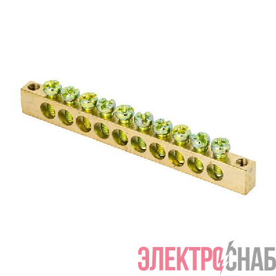 Шина PEN "ноль-земля" 6х9 10 отвер. латунь крепеж по краям PROxima EKF sn0-63-10-k