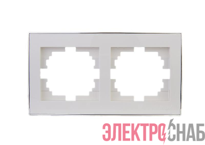 Рамка 2-м Rain горизонт. с хром. боков. вставкой бел. LEZARD 703-0225-147