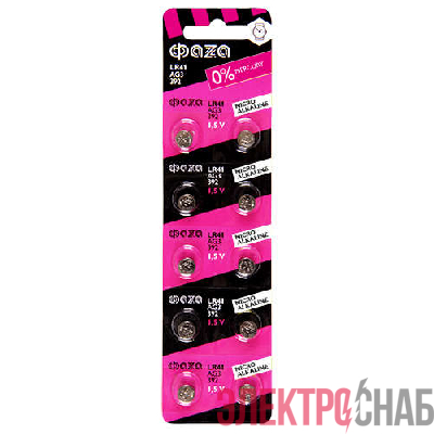 Элемент питания алкалиновый "таблетка" LR41/LR736/AG3/G3 1.5В BL-10 (уп.10шт) ФАZА 5002524