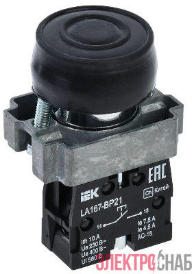 Кнопка LA167-BP21 d22мм 1НО черн. IEK BBT20-BP21-1-22-67-K02