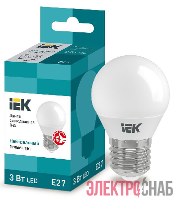 Лампа светодиодная Eco G45 3Вт шар 4000К нейтр. бел. E27 216лм 230-240В IEK LLE-G45-3-230-40-E27