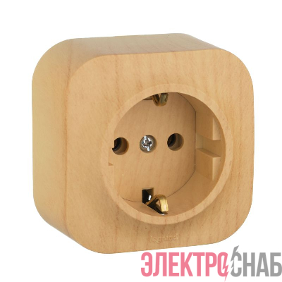 Розетка 1-м ОП Quteo 16А IP20 2P+E с заземл. без защ. шторок дерево IEK 782271