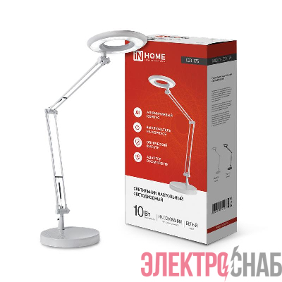 Светильник светодиодный настольный ССО 17Б 10Вт 6500К 700лм с оптическим фильтром с адаптером бел. IN HOME 4690612040127