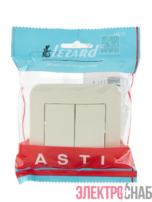 Выключатель 2-кл. 1п СП ASTI 10А IP20 в сборе крем. LEZARD 7081-0303-101
