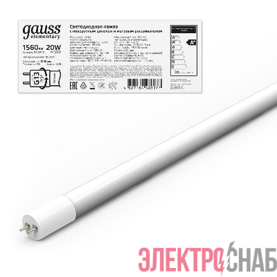 Лампа светодиодная Elementary 20Вт трубчатая 4000К нейтр. бел. G13 1560лм стекло GAUSS 93029-R