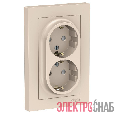 Розетка 2-м СП AtlasDesign 16А IP20 с заземл. защ. шторки в сборе беж. SE ATN000226