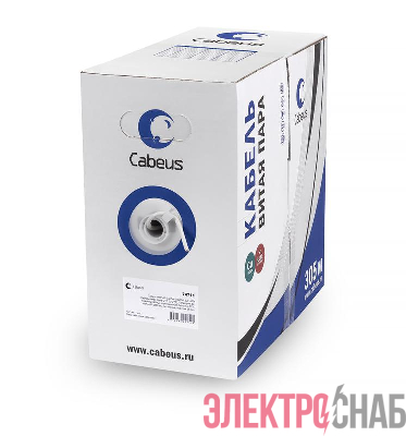 Кабель витая пара UTP (U/UTP) кат. 6 4 пары 23 AWG ОЖ LSZH нг(А)-HF UTP-4P-Cat.6-SOLID-LSZH-WH бел. (уп.305м) Cabeus 11871c