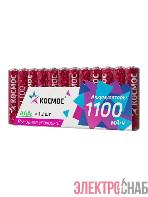 Аккумулятор HR03 1100мАч Ni-MH 12 в спайке КОСМОС KOCR03NIMH1100mAh12S