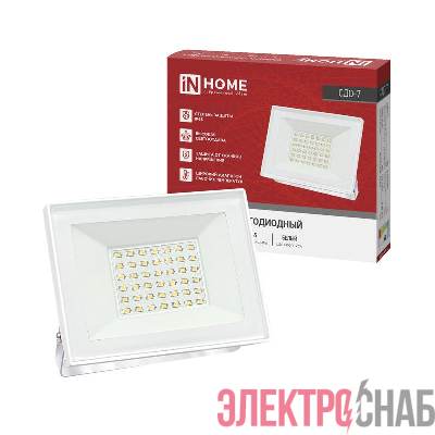Прожектор светодиодный СДО-7 50Вт 4000К IP65 230В бел. IN HOME 4690612064376