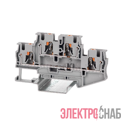 Клемма двухуровневая зажим push-in 4 точки подключения 4кв.мм сер. DKC VPRTT-4-GY