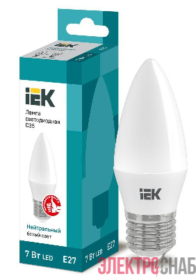 Лампа светодиодная Eco 7Вт C35 свеча 4000К нейтр. бел. E27 230В IEK LLE-C35-7-230-40-E27