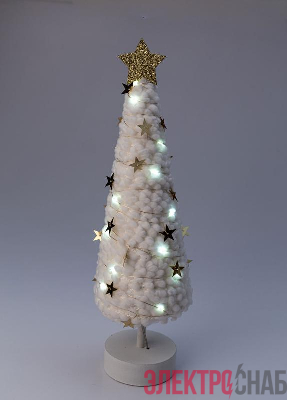 Светильник настольный "Елка" дизайн 2 (белое основание золотая звезда) 20LED плюш 11.5х38.5см тепл. бел. КОСМОС KOC_TAB-B105
