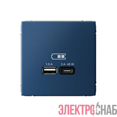 Розетка USB ArtGallery тип A+C 45Вт QC PD высокоскор. ЗУ механизм аквамарин SE GAL001129