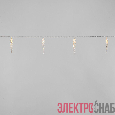 Гирлянда светодиодная "Сосульки" 1.5м 10LED тепл. бел. 0.1Вт IP20 провод ПВХ прозр. элементы питания 2хAA (не в компл.) Neon-Night 303-093