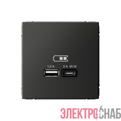 Розетка USB ArtGallery тип A+C 45Вт QC PD высокоскор. ЗУ механизм базальт SE GAL001429