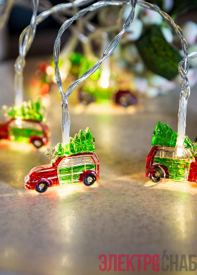 Гирлянда светодиодная &quot;Машинки&quot; 4х1х3см цветн. акрил 10LED тепл. бел. 1.35+0.3м КОСМОС KOC_GIR-B116