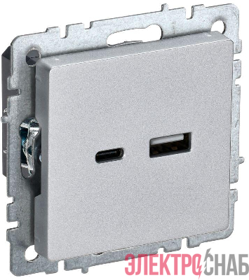 Розетка BRITE USB A+C 18Вт РЮ11-1-БрА механизм алюм. IEK BR-U22-018-K47