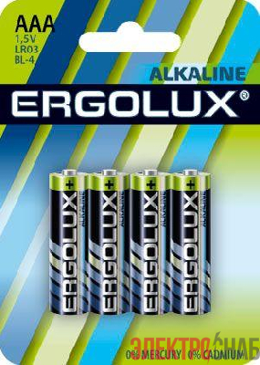 Элемент питания алкалиновый AAA/LR03 1.5В Alkaline BL-4 (блист.4шт) Ergolux 11744