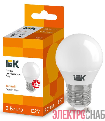 Лампа светодиодная Eco G45 3Вт шар 3000К тепл. бел. E27 216лм 230-240В IEK LLE-G45-3-230-30-E27