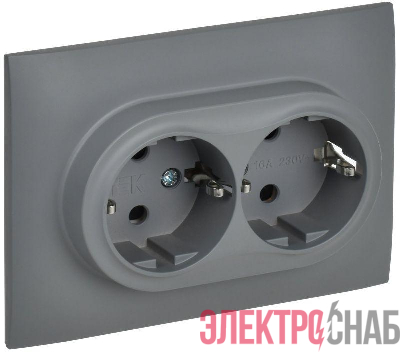 Розетка 2-м SKANDY 16А с заземл. защ. шторки в сборе SK-R07Gr сер. IEK SK-R24-16-K03-F