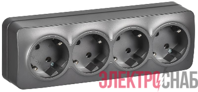 Розетка 4-м ОП GLORY РС24-3-ХСм 16А с заземл. без защ. шторок сталь матов. IEK ERH41-K46M-16