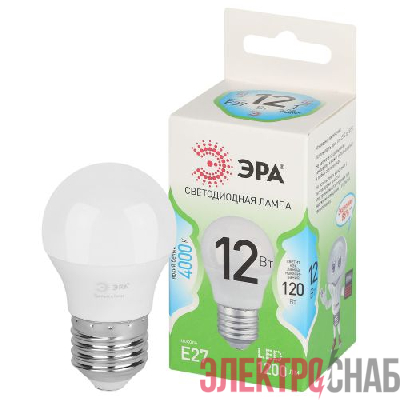Лампа светодиодная GREEN LINE P45-12W-840-E27 GL 12Вт шар 4000К яркий свет бел. E27 Эра Б0067050