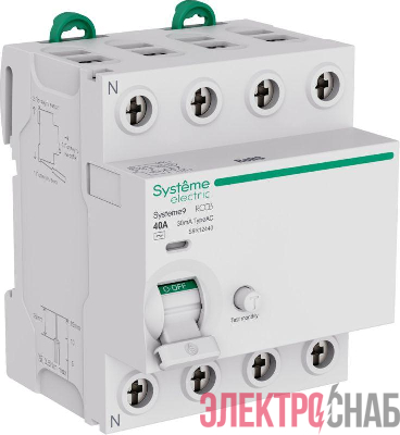 Выключатель дифференциального тока 4п 40А 30мА тип AC Systeme9 400В SE S9R12440