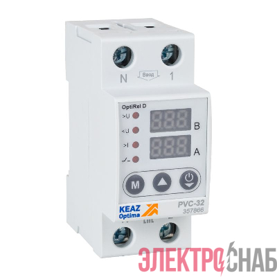 Реле напряжения OptiRel D PVС-32 с ЖК-дисплеем и контролем тока 32 А КЭАЗ 357866