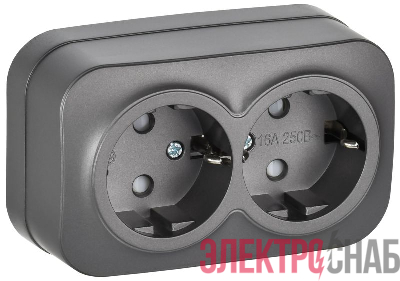 Розетка 2-м ОП GLORY РСш22-3-ХСм 16А с заземл. защ. шторки сталь матов. IEK ERH24-K46M-16