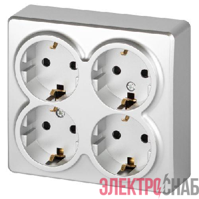 Розетка 4-м ОП Эксперт 11-2211-03 16А IP20 250В 4х2P+E Schuko с заземл. защ. шторки алюм. Эра Б0063022