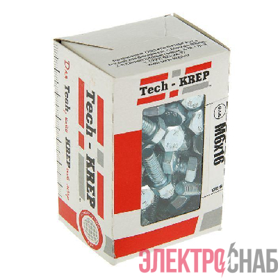 Болт М6х16 с шестигранной головкой цинк. DIN 933 (уп.100шт) коробка Tech-Krep 105200