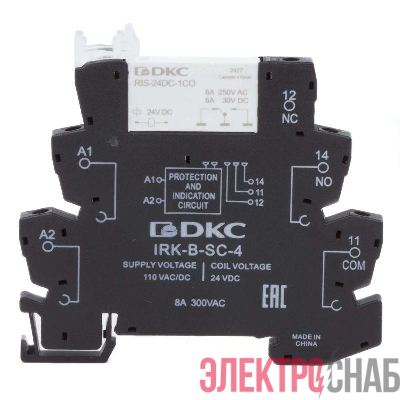 Реле интерфейсное 1CO ком. ток 6А AgSnO2 напряжение 110В AC/DC винтовые клеммы DKC IRK-110UC-1CO