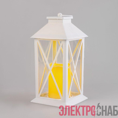 Фонарь декоративный 14х14х29см тепл. бел. со свечой корпус бел. Neon-Night 513-046