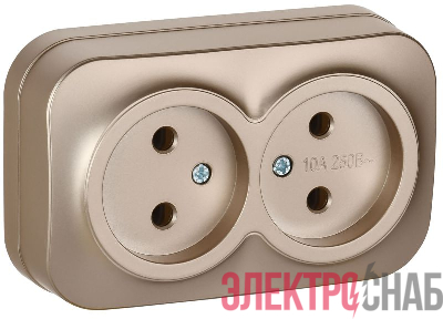 Розетка 2-м ОП GLORY РС22-2-ХШм 10А без заземл. без защ. шторок шампань матов. IEK ERH20-K37M-10