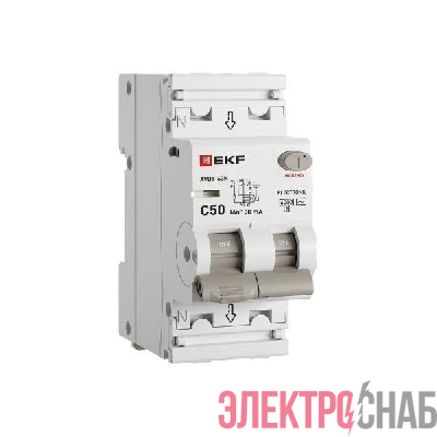 Выключатель автоматический дифференциального тока 2п (1P+N) C 50А 100мА тип AC 6кА АВДТ-63N (электрон.) PROxima EKF D63N26E50C100