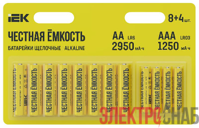 Элемент питания алкалиновый LR6/AA+LR03/AAA (блист.8+4шт) IEK ABT-LR06-LR03-OP-L08-04
