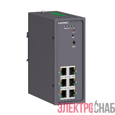 Коммутатор промышленный управляемый 6х10/100Base-T(X) портов RJ45 консольный порт Mini USB 24-48В DC (18-72В DC) с резервированием DKC N2000-6T-P1