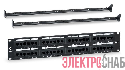 Патч-панель 19дюйм 2U 48 портов RJ45 кат.5E Dual IDC PL-48-Cat.5e-Dual IDC с задн. кабельным организатором Cabeus 7001c