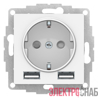 Розетка 1-м СП AtlasDesign 16А IP20 с 2-мя заряд. устройствами USB тип A+A 5В/2.4А 2х5В/1.2А механизм бел. SE ATN000130