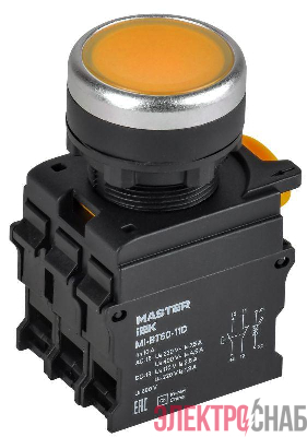 Кнопка d22мм 1НО+1НЗ MASTER с подсветкой желт. IEK MI-BT60-11D-3-12-K05