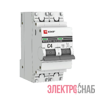 Выключатель автоматический модульный 2п C 4А 6кА ВА 47-63 DC PROxima EKF mcb4763-DC-2-04C-pro