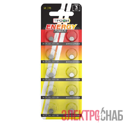 Элемент питания алкалиновый "таблетка" LR521/LR63/G0 (379) (блист.10шт) Трофи C0034934