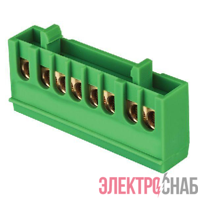 Шина нулевая PE 6х9 8 отверстий зел. изолированный корпус на DIN-рейку латунь розн. стикер PROxima EKF sn0-63-8-ig-r