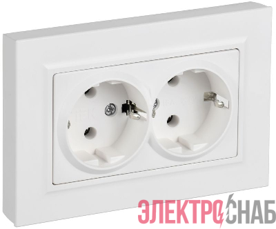 Розетка 2-м СП BRITE РСПл12-3-БрАБ 16А в сборе с заземл. без защ. шторок плоская арктич. бел. IEK BR-R27-16-K91-F